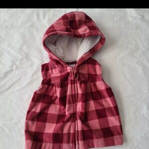 Carters Baby Girl Pink and Red Plaid Hooded Vest Size 9 Months